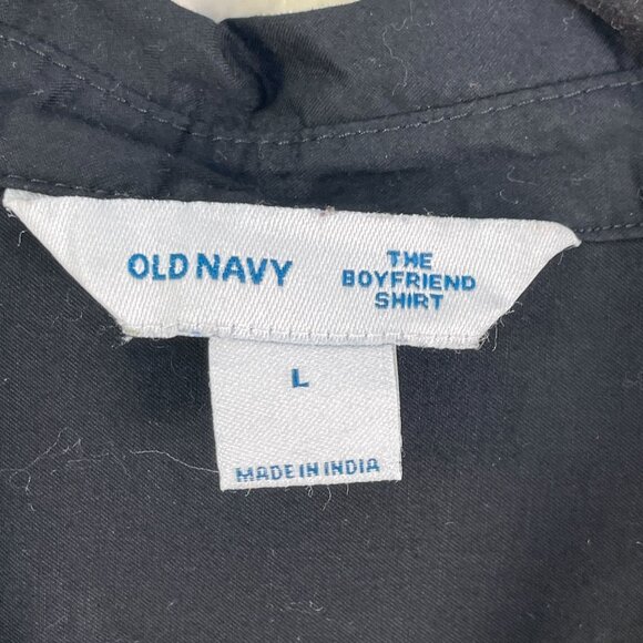 Old Navy Womens Large Black Boyfriend Shirt Button Up Relax Long Sleeve Blouse - Picture 4 of 9